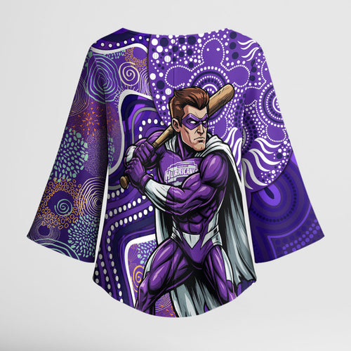Hobart Hurricanes Kimono Sleeve Blouse Indigenous Dot Art Superhero Batter Tribal Pattern
