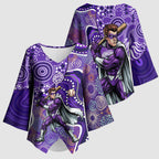 Hobart Hurricanes Kimono Sleeve Blouse Indigenous Dot Art Superhero Batter Tribal Pattern