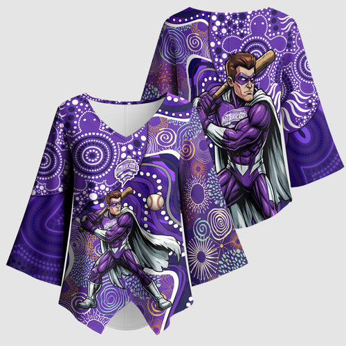 Hobart Hurricanes Kimono Sleeve Blouse Indigenous Dot Art Superhero Batter Tribal Pattern
