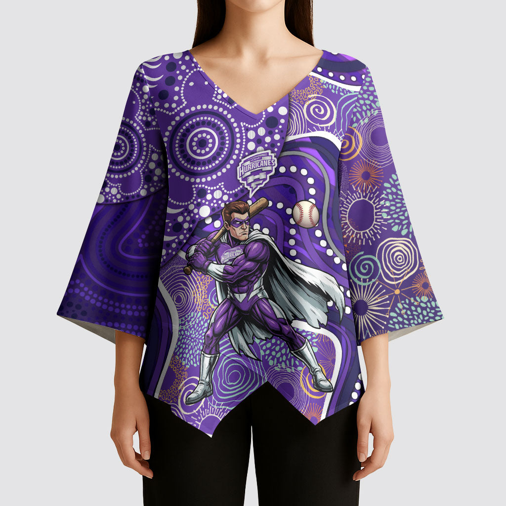 Hobart Hurricanes Kimono Sleeve Blouse Indigenous Dot Art Superhero Batter Tribal Pattern