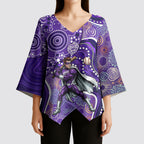Hobart Hurricanes Kimono Sleeve Blouse Indigenous Dot Art Superhero Batter Tribal Pattern