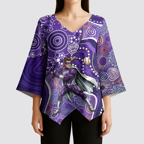 Hobart Hurricanes Kimono Sleeve Blouse Indigenous Dot Art Superhero Batter Tribal Pattern