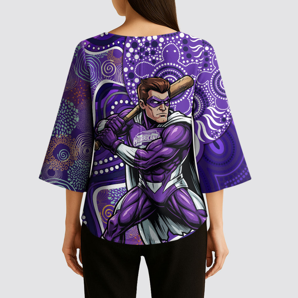 Hobart Hurricanes Kimono Sleeve Blouse Indigenous Dot Art Superhero Batter Tribal Pattern