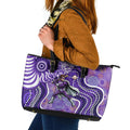 Hobart Hurricanes Leather Tote Bag Indigenous Dot Art Superhero Batter Tribal Pattern