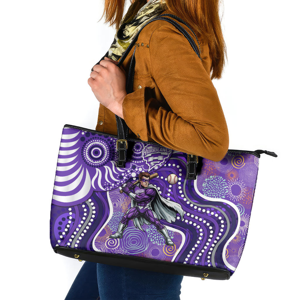 Hobart Hurricanes Leather Tote Bag Indigenous Dot Art Superhero Batter Tribal Pattern