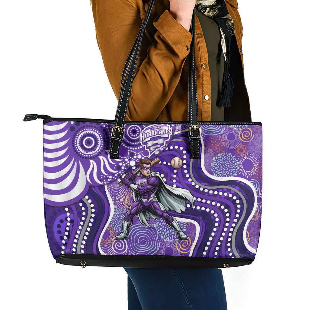 Hobart Hurricanes Leather Tote Bag Indigenous Dot Art Superhero Batter Tribal Pattern