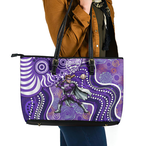Hobart Hurricanes Leather Tote Bag Indigenous Dot Art Superhero Batter Tribal Pattern