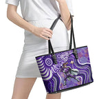 Hobart Hurricanes Leather Tote Bag Indigenous Dot Art Superhero Batter Tribal Pattern