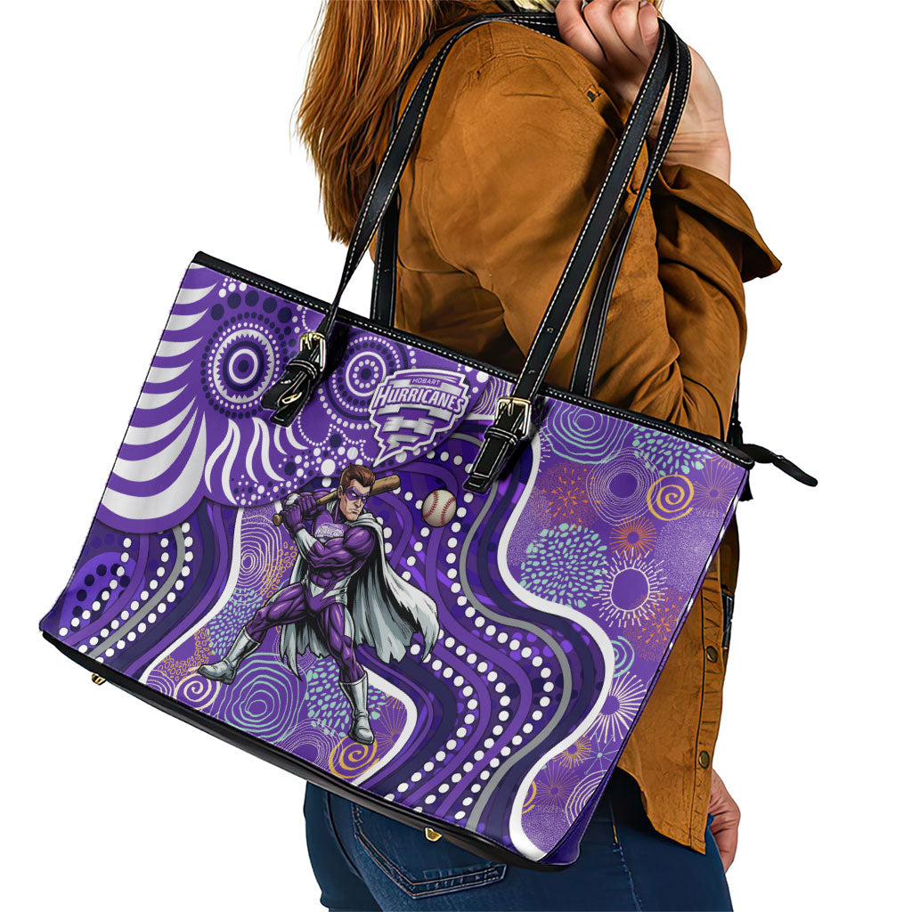 Hobart Hurricanes Leather Tote Bag Indigenous Dot Art Superhero Batter Tribal Pattern