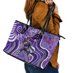 Hobart Hurricanes Leather Tote Bag Indigenous Dot Art Superhero Batter Tribal Pattern
