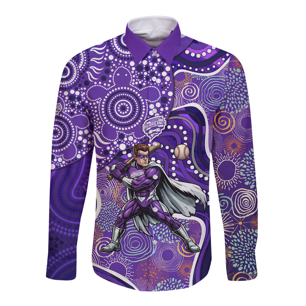 Hobart Hurricanes Long Sleeve Button Shirt Indigenous Dot Art Superhero Batter Tribal Pattern