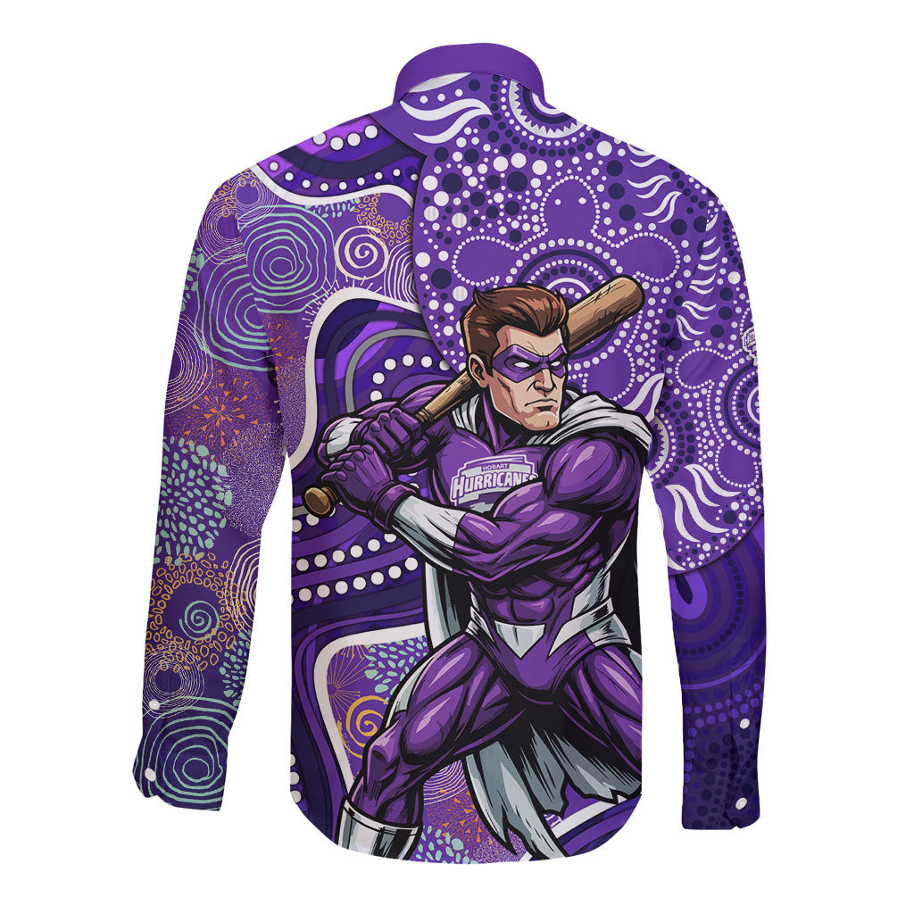Hobart Hurricanes Long Sleeve Button Shirt Indigenous Dot Art Superhero Batter Tribal Pattern