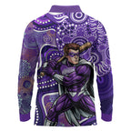 Hobart Hurricanes Long Sleeve Polo Shirt Indigenous Dot Art Superhero Batter Tribal Pattern