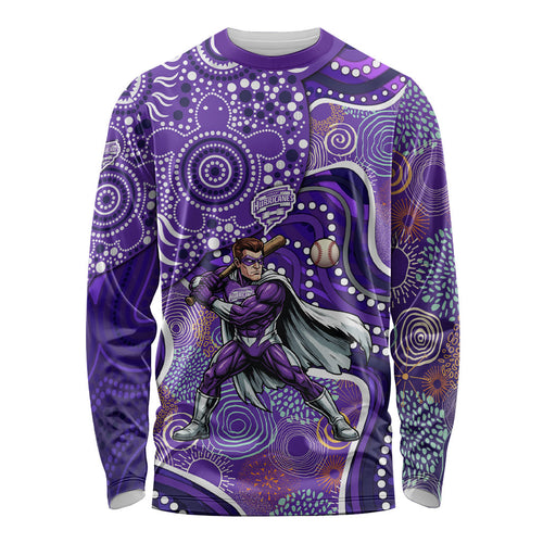 Hobart Hurricanes Long Sleeve Shirt Indigenous Dot Art Superhero Batter Tribal Pattern