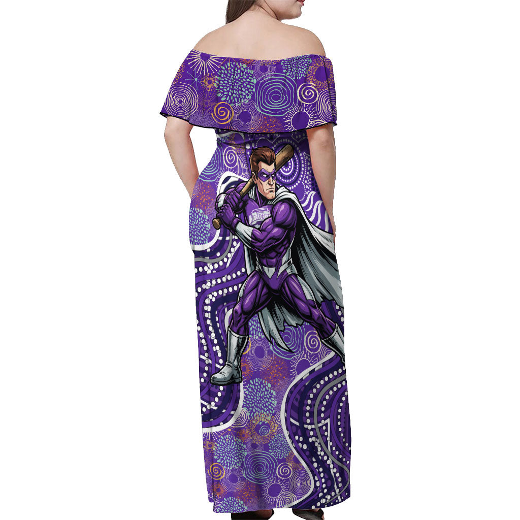 Hobart Hurricanes Off Shoulder Maxi Dress Indigenous Dot Art Superhero Batter Tribal Pattern
