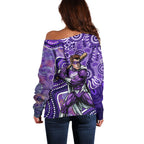 Hobart Hurricanes Off Shoulder Sweater Indigenous Dot Art Superhero Batter Tribal Pattern