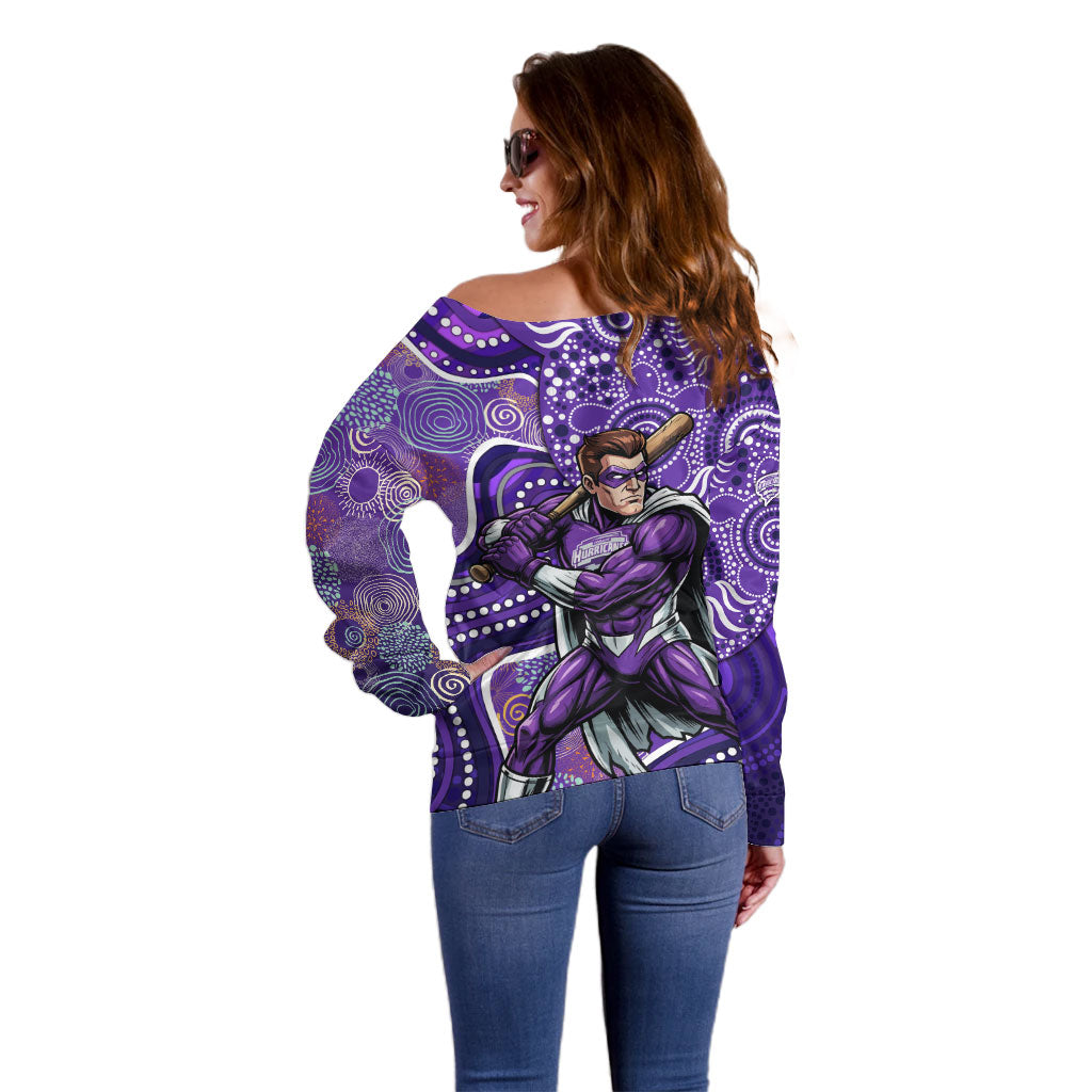 Hobart Hurricanes Off Shoulder Sweater Indigenous Dot Art Superhero Batter Tribal Pattern