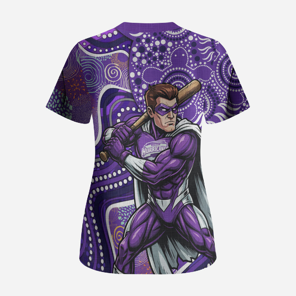 Hobart Hurricanes Scrub Top Indigenous Dot Art Superhero Batter Tribal Pattern
