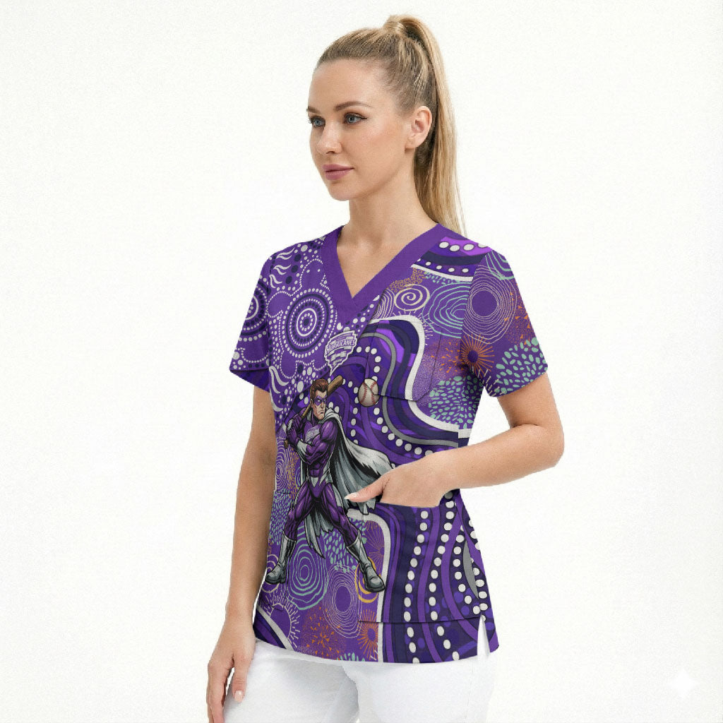 Hobart Hurricanes Scrub Top Indigenous Dot Art Superhero Batter Tribal Pattern