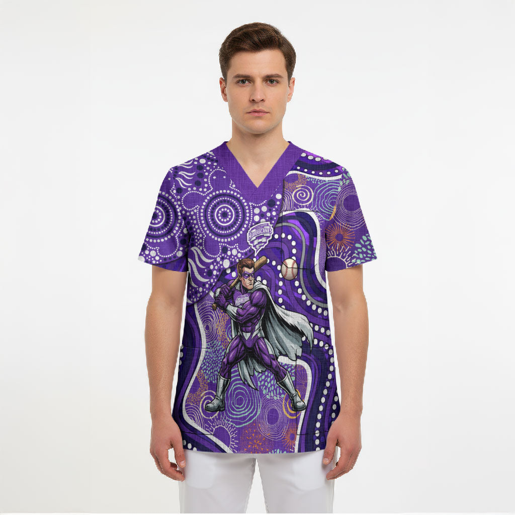 Hobart Hurricanes Scrub Top Indigenous Dot Art Superhero Batter Tribal Pattern