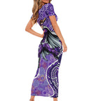 Hobart Hurricanes Short Sleeve Bodycon Dress Indigenous Dot Art Superhero Batter Tribal Pattern