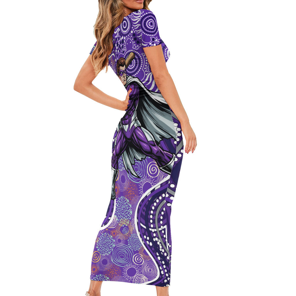 Hobart Hurricanes Short Sleeve Bodycon Dress Indigenous Dot Art Superhero Batter Tribal Pattern