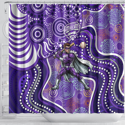 Hobart Hurricanes Shower Curtain Indigenous Dot Art Superhero Batter Tribal Pattern