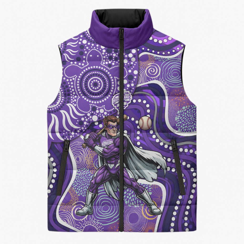 Hobart Hurricanes Sleeveless Puffer Jacket Indigenous Dot Art Superhero Batter Tribal Pattern