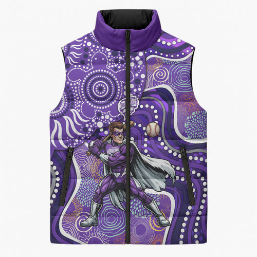 Hobart Hurricanes Sleeveless Puffer Jacket Indigenous Dot Art Superhero Batter Tribal Pattern