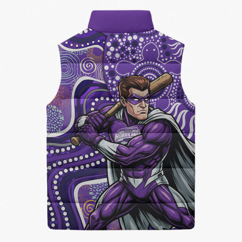 Hobart Hurricanes Sleeveless Puffer Jacket Indigenous Dot Art Superhero Batter Tribal Pattern