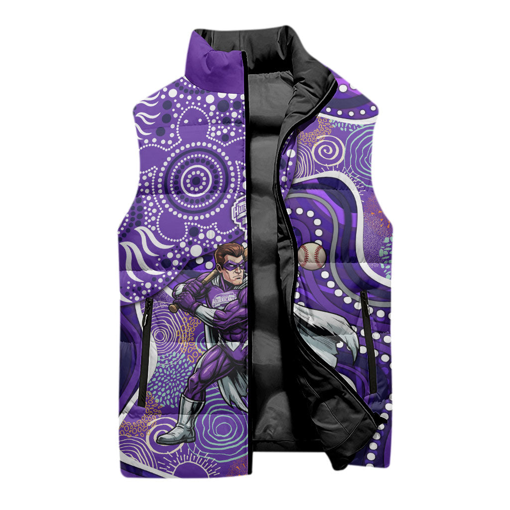 Hobart Hurricanes Sleeveless Puffer Jacket Indigenous Dot Art Superhero Batter Tribal Pattern