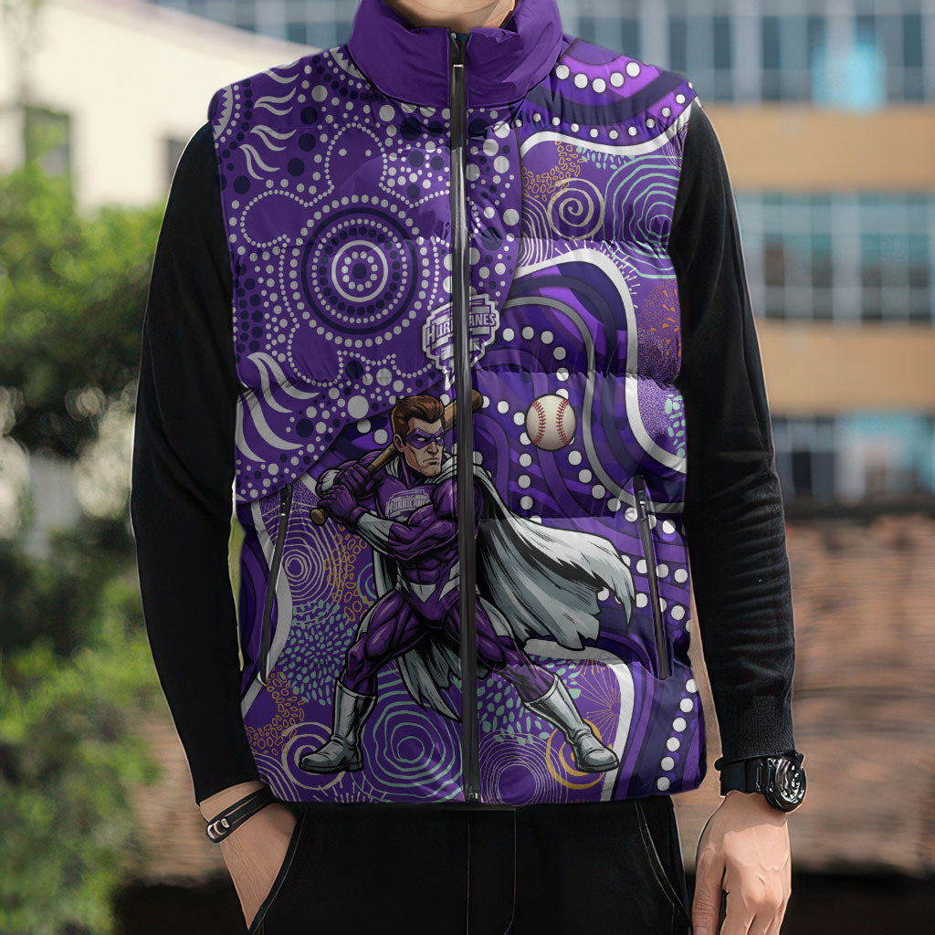 Hobart Hurricanes Sleeveless Puffer Jacket Indigenous Dot Art Superhero Batter Tribal Pattern