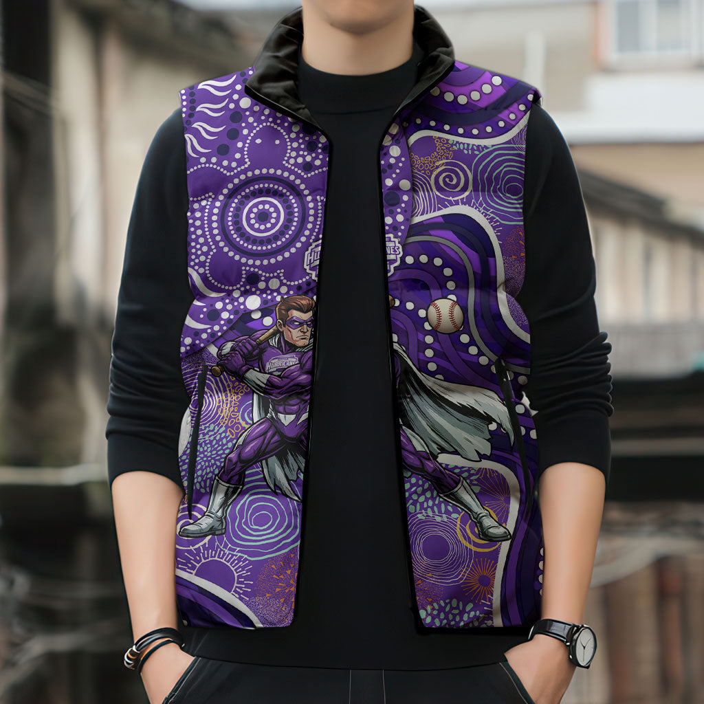 Hobart Hurricanes Sleeveless Puffer Jacket Indigenous Dot Art Superhero Batter Tribal Pattern