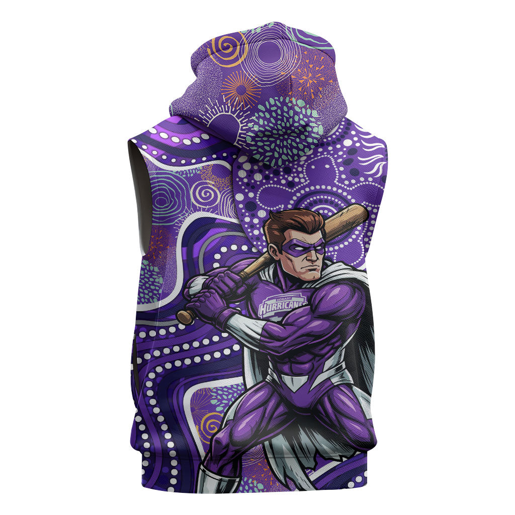 Hobart Hurricanes Sleeveless Zip Hoodie Indigenous Dot Art Superhero Batter Tribal Pattern
