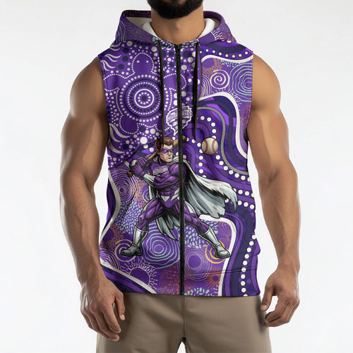 Hobart Hurricanes Sleeveless Zip Hoodie Indigenous Dot Art Superhero Batter Tribal Pattern