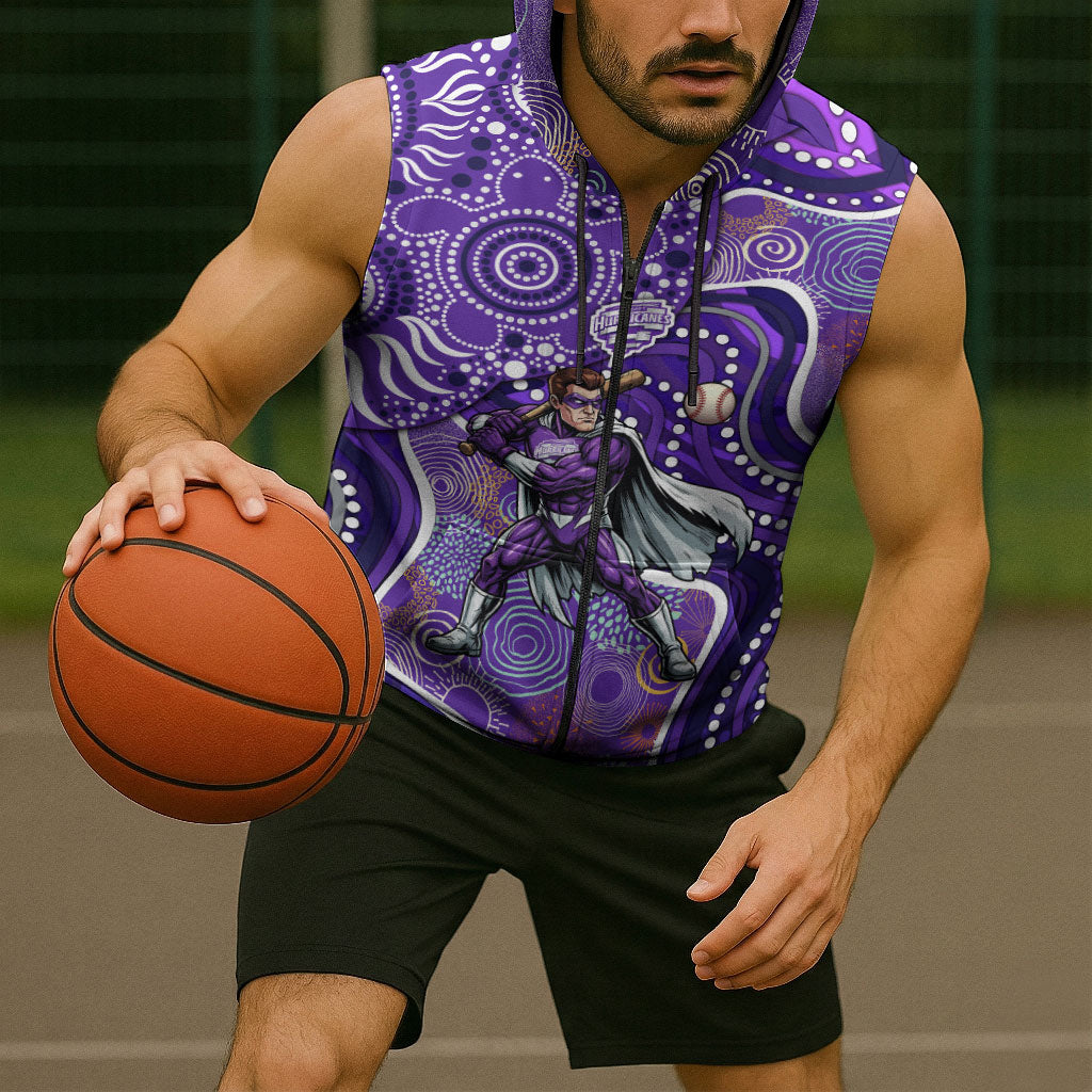 Hobart Hurricanes Sleeveless Zip Hoodie Indigenous Dot Art Superhero Batter Tribal Pattern