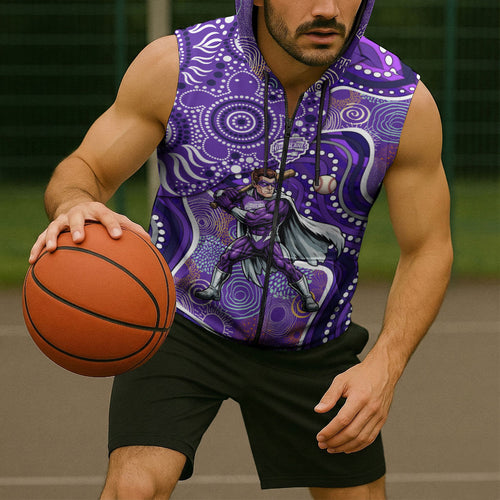 Hobart Hurricanes Sleeveless Zip Hoodie Indigenous Dot Art Superhero Batter Tribal Pattern