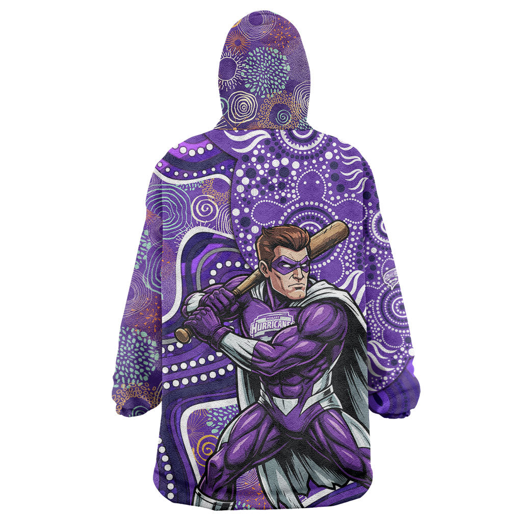 Hobart Hurricanes Wearable Blanket Hoodie Indigenous Dot Art Superhero Batter Tribal Pattern