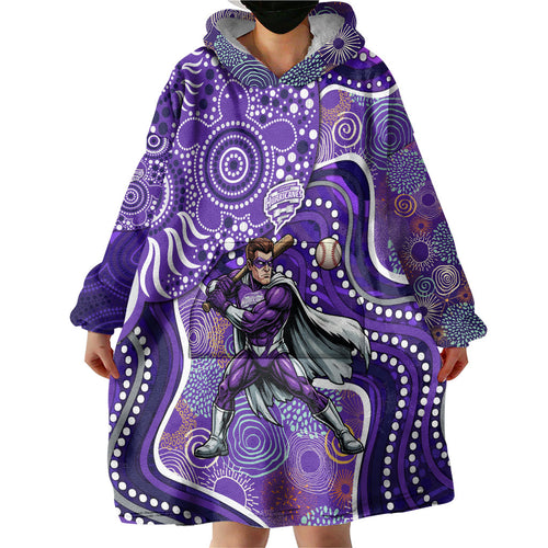 Hobart Hurricanes Wearable Blanket Hoodie Indigenous Dot Art Superhero Batter Tribal Pattern