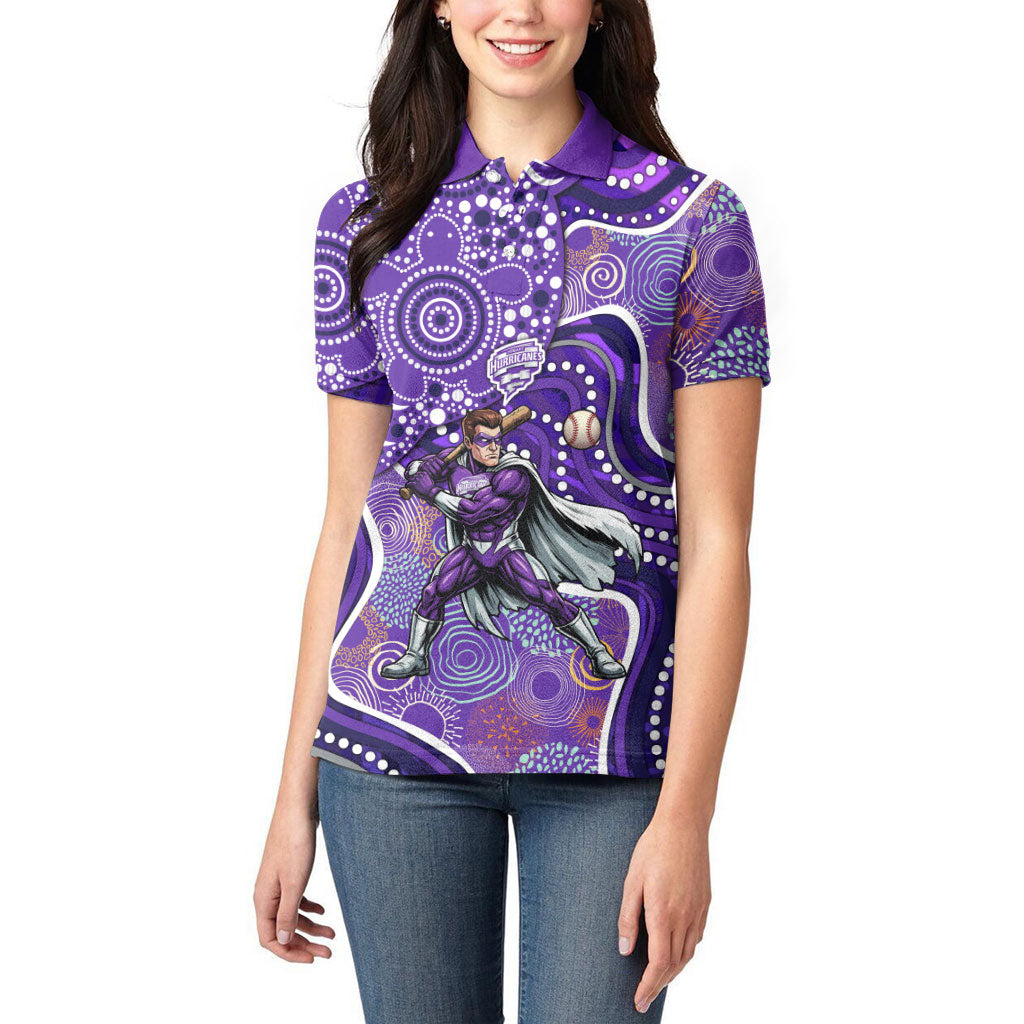 Hobart Hurricanes Women Polo Shirt Indigenous Dot Art Superhero Batter Tribal Pattern