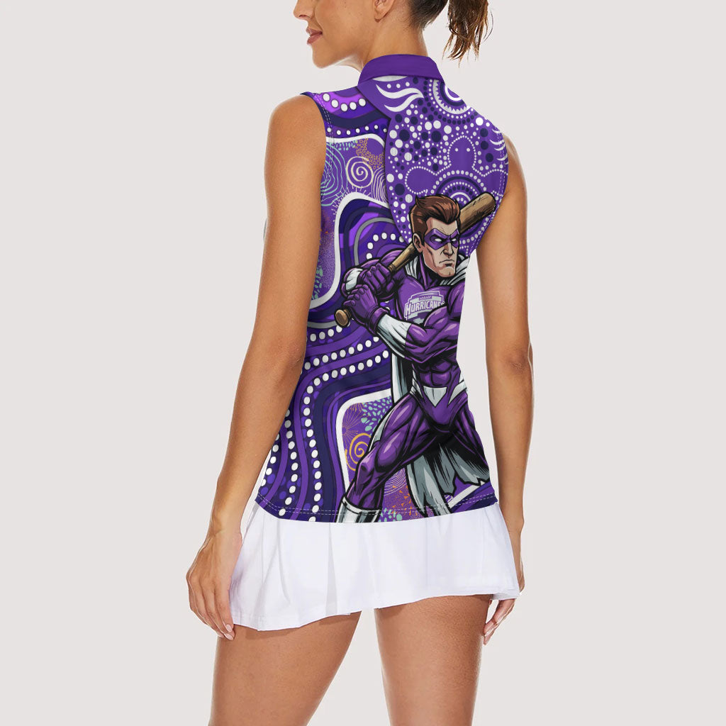 Hobart Hurricanes Women Sleeveless Polo Shirt Indigenous Dot Art Superhero Batter Tribal Pattern