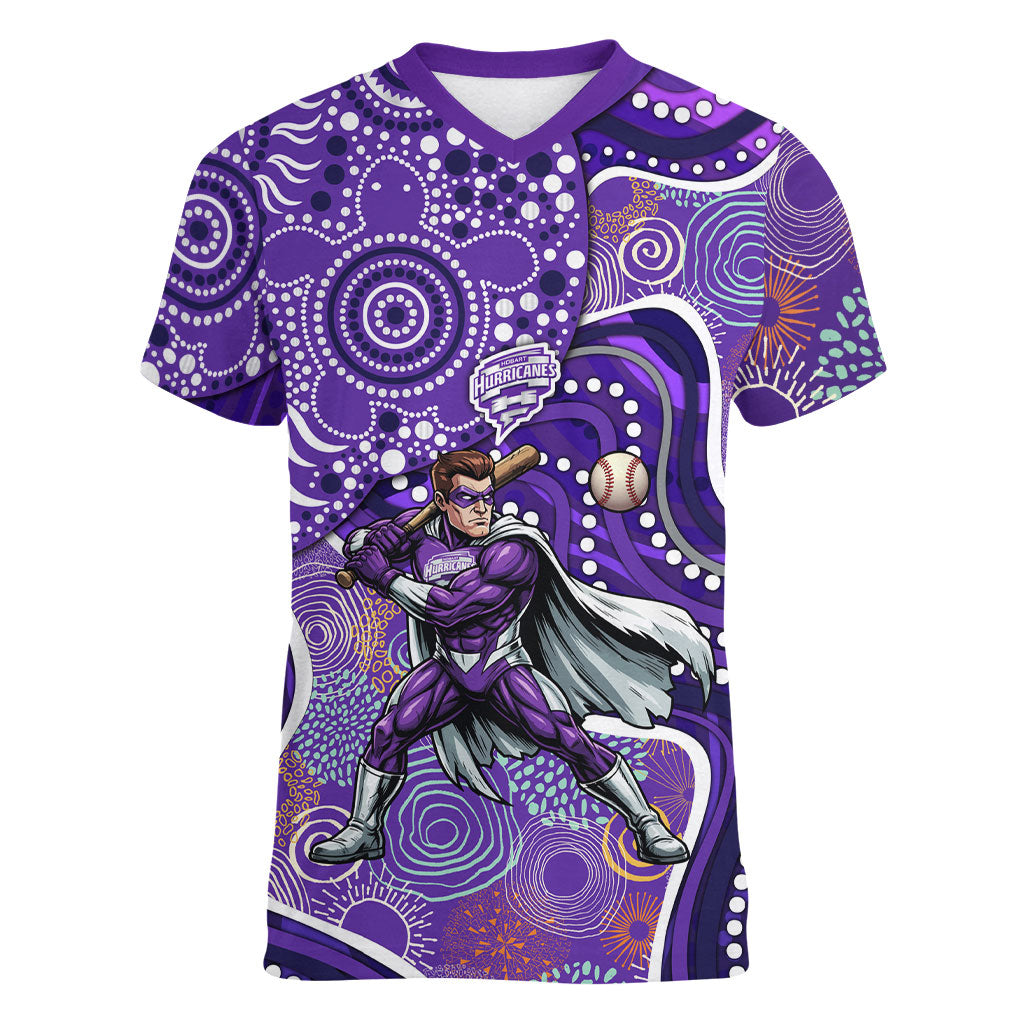 Hobart Hurricanes Women V-Neck T-Shirt Indigenous Dot Art Superhero Batter Tribal Pattern