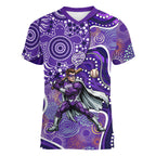 Hobart Hurricanes Women V-Neck T-Shirt Indigenous Dot Art Superhero Batter Tribal Pattern