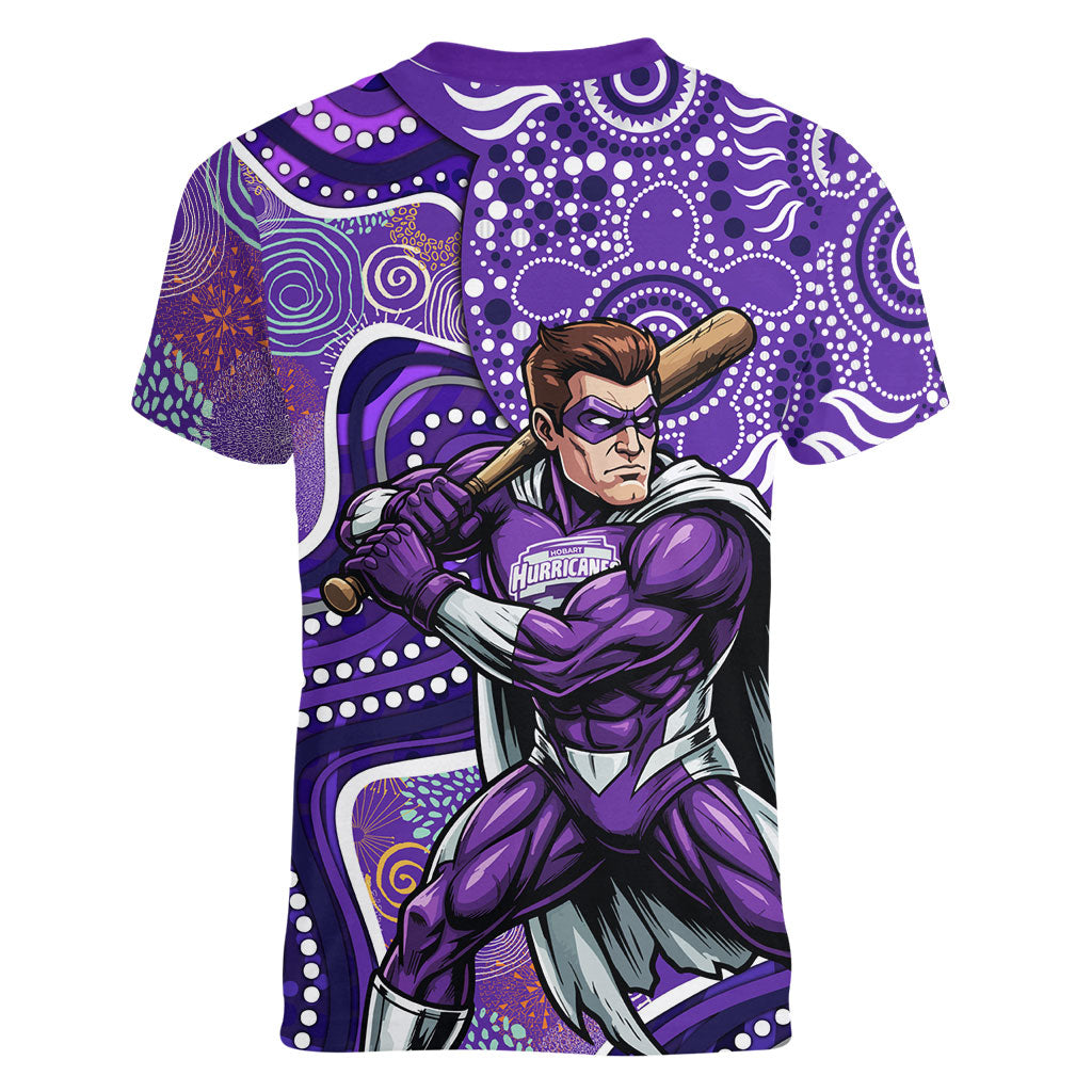 Hobart Hurricanes Women V-Neck T-Shirt Indigenous Dot Art Superhero Batter Tribal Pattern