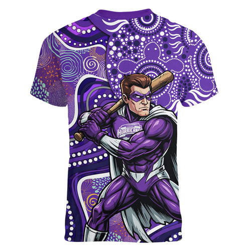 Hobart Hurricanes Women V-Neck T-Shirt Indigenous Dot Art Superhero Batter Tribal Pattern