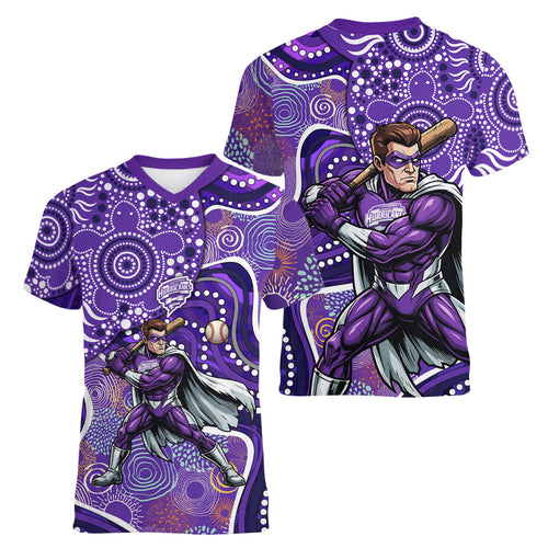 Hobart Hurricanes Women V-Neck T-Shirt Indigenous Dot Art Superhero Batter Tribal Pattern