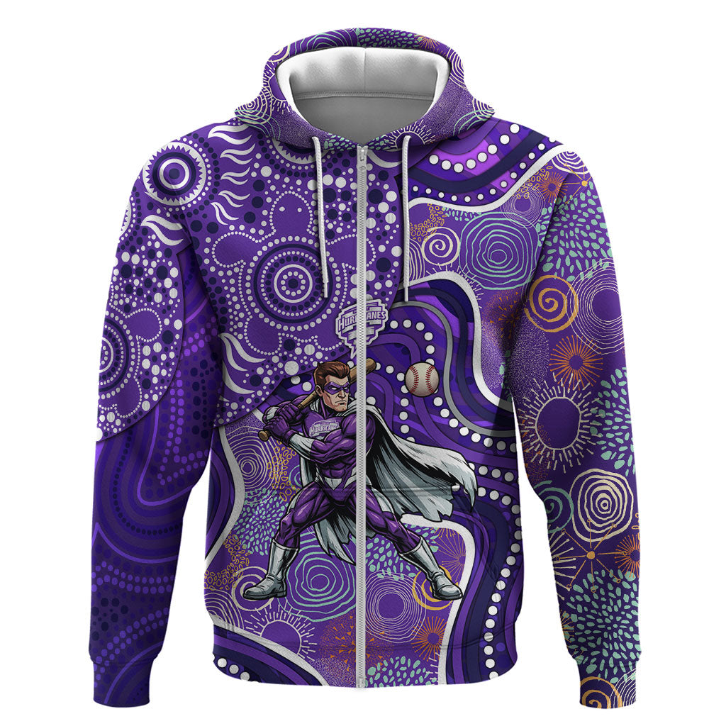 Hobart Hurricanes Zip Hoodie Indigenous Dot Art Superhero Batter Tribal Pattern