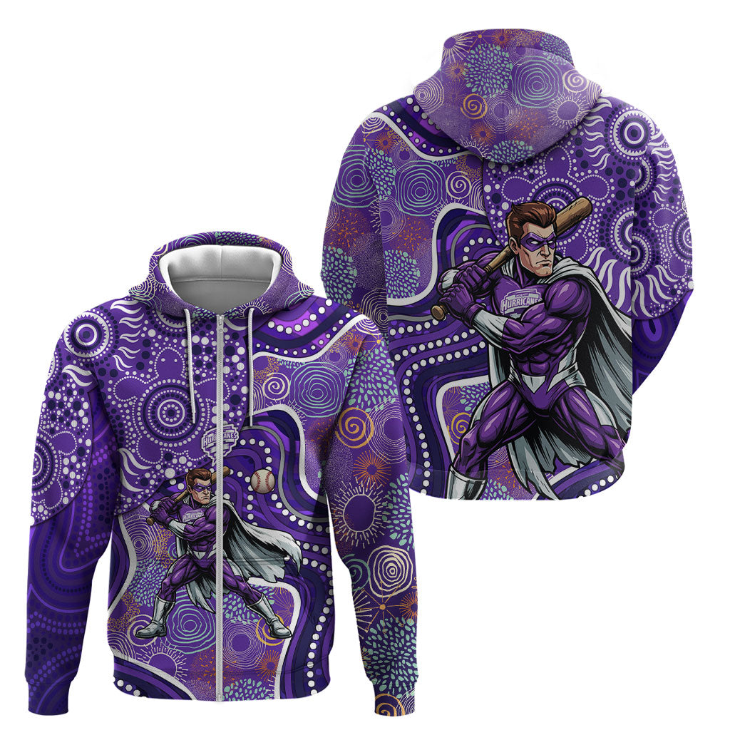 Hobart Hurricanes Zip Hoodie Indigenous Dot Art Superhero Batter Tribal Pattern