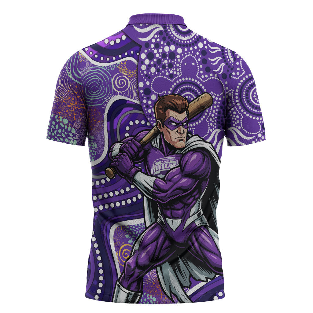 Hobart Hurricanes Zipper Polo Shirt Indigenous Dot Art Superhero Batter Tribal Pattern
