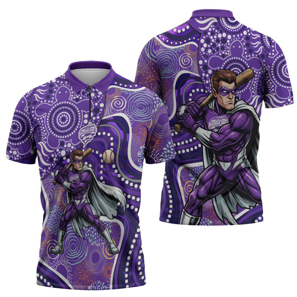 Hobart Hurricanes Zipper Polo Shirt Indigenous Dot Art Superhero Batter Tribal Pattern